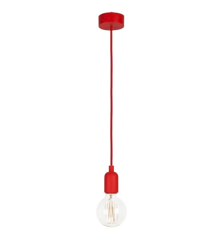 Lampa wisząca Silicone czerwony przewód w oplocie do żarówki