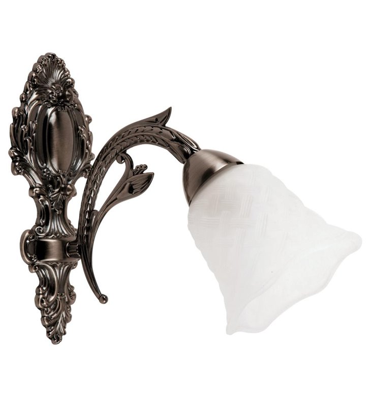 Kinkiet Konstanca klasyczny pojedynczy dekoracyjny patyna białe szkło
