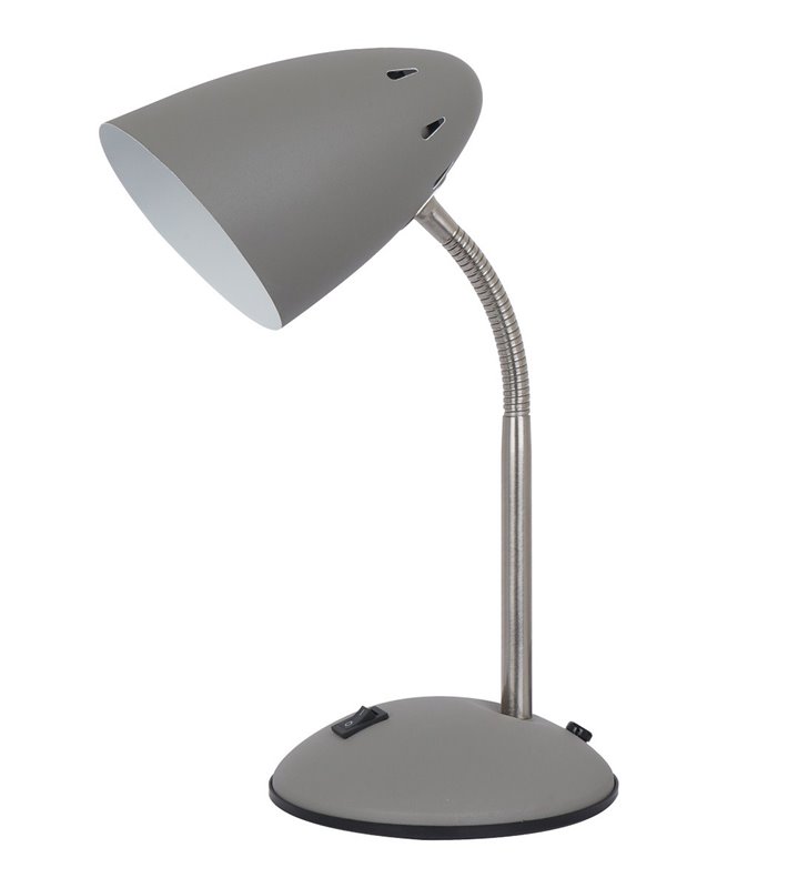 Nieduża szara lampka na biurko z regulacją ramienia flexo Cosmic włącznik na podstawie
