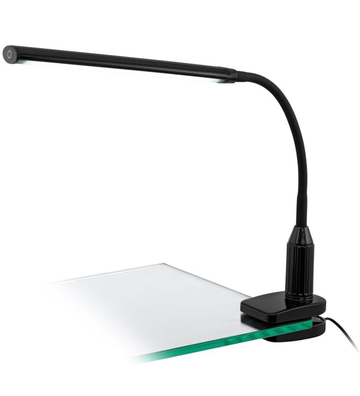 Czarna lampa biurkowa z klipsem Laroa LED podłużny klosz giętkie ramię włącznik dotykowy na kloszu - OD RĘKI