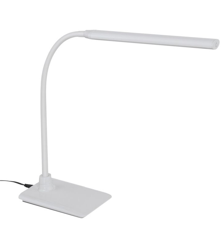 Nowoczesna biała lampka biurkowa Laroa LED naturalna barwa światła podłużny klosz giętkie ramię włącznik dotykowy na kloszu
