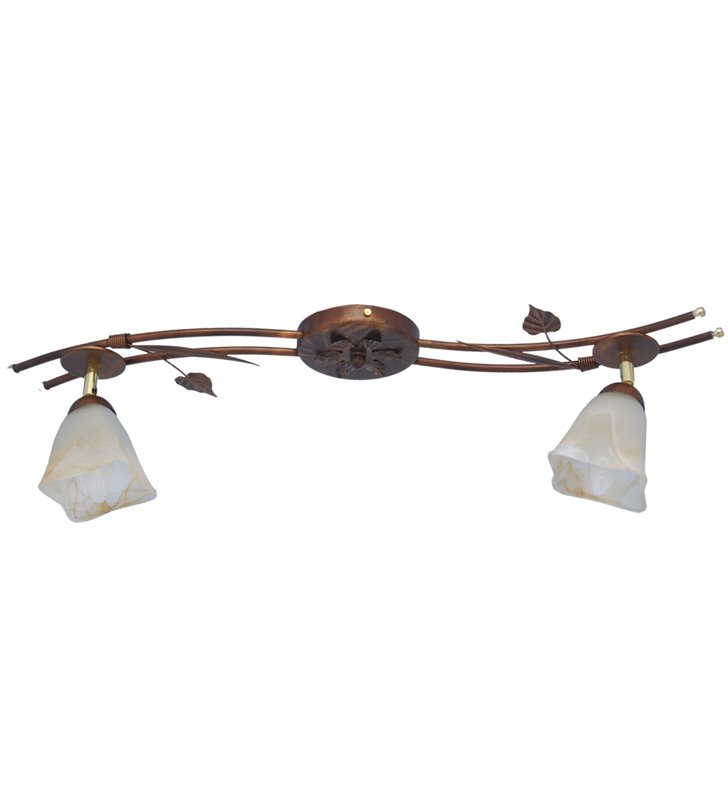 Podłużna klasyczna lampa na sufit Secesja 2 żarówki patyna szklane marmurkowe klosze