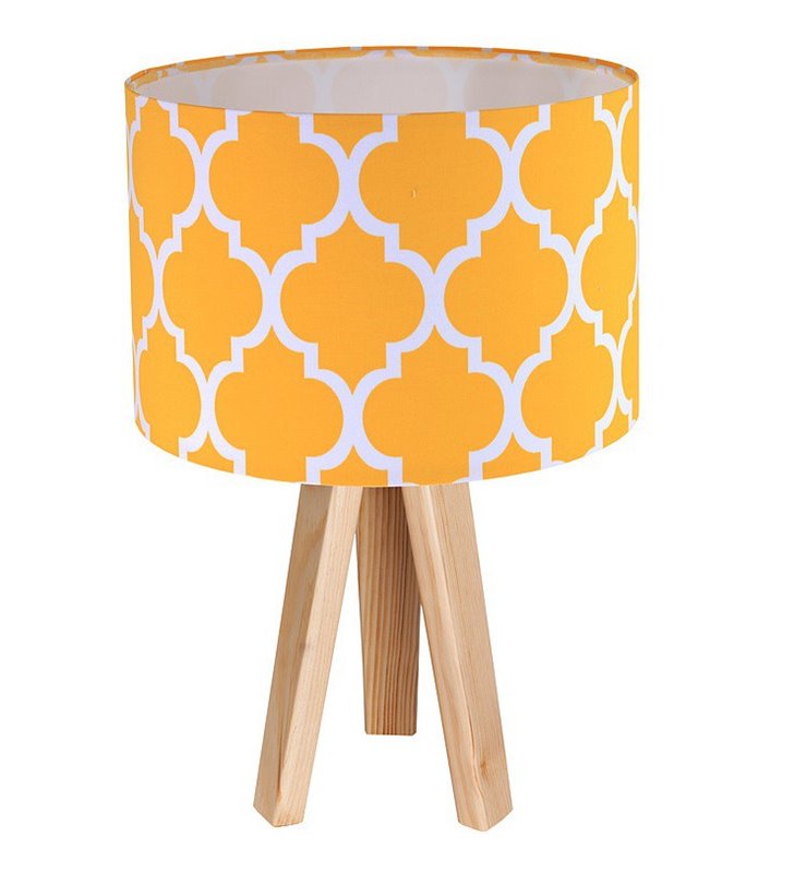 Lampa stołowa Trebol żółta wzór koniczyna marokańska biała lub sosnowa podstawa