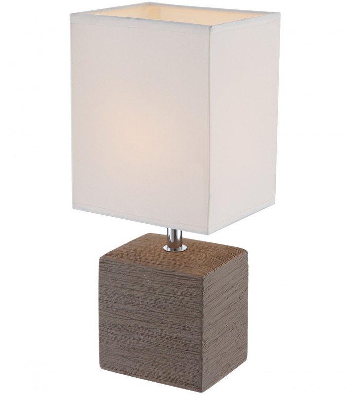 Lampa stołowa Geri prostokątny biały abażur brązowa podstawa z ceramiki