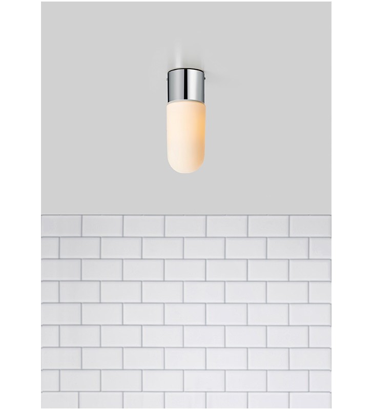 Mała lampa łazienkowa na sufit Zen IP44 chrom biały klosz ze szkła